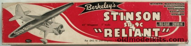 Berkeley 1/12 Stinson SR-9C Reliant - For R/C or Free Flight, 4-19 395 plastic model kit